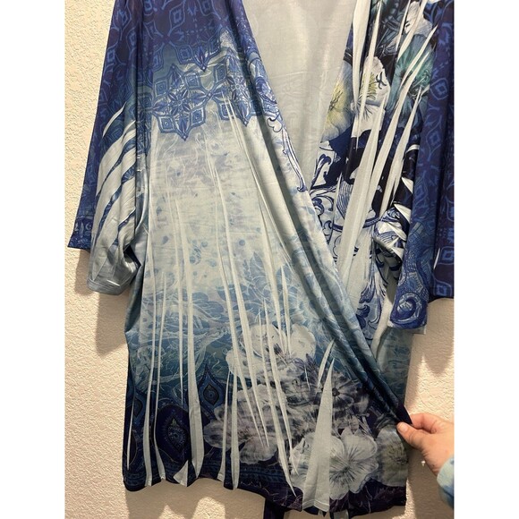 Maggie Barnes Womens Size 4X Lightweight Open Front Cardigan Sweater Floral Blue - Picture 3 of 6